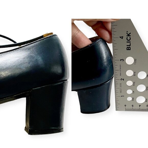 Vintage Roger Vivier Navy Blue Leather Ghillie Pumps with Metal Ornamentation, N - Picture 12 of 16